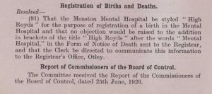 High Royds Births and Deaths 1926 